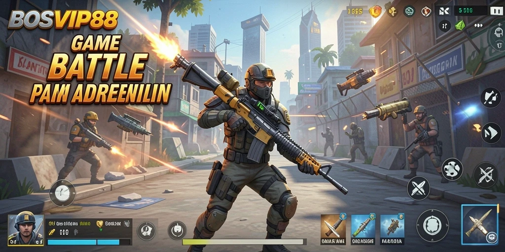 Screenshot gameplay BOSVIP88 yang menampilkan pertempuran intens.