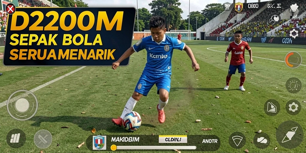 Gameplay D200M yang penuh aksi dan seru di lapangan sepak bola.