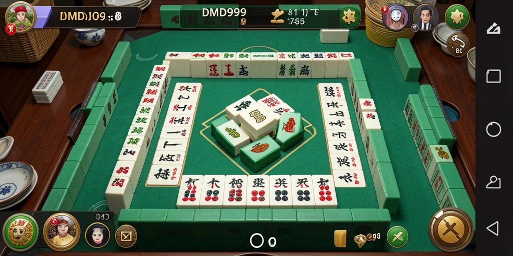 Tampilan gameplay menarik di DMD999 dengan ubin Mahjong berwarna-warni.
