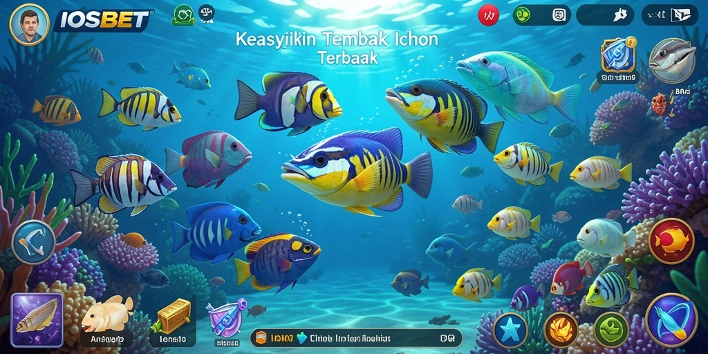 Screenshot menunjukkan pemain menembak ikan dengan senjata akurat.
