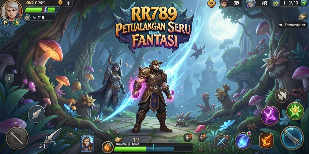Tampilan gameplay RR789 dengan karakter menjelajahi dunia fantasi.
