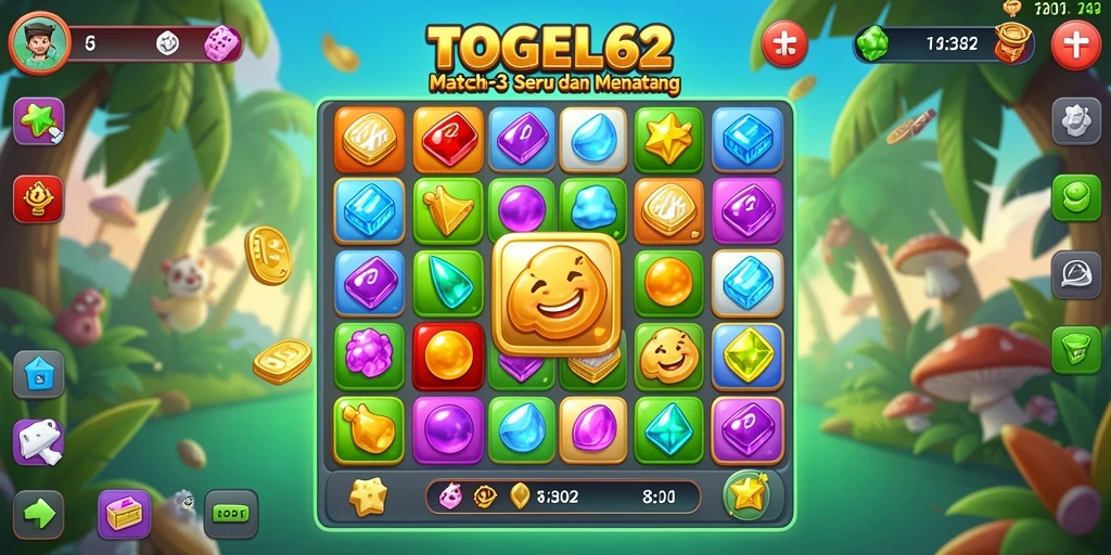 Screenshot utama TOGEL62 menampilkan gameplay Match-3 yang menarik.