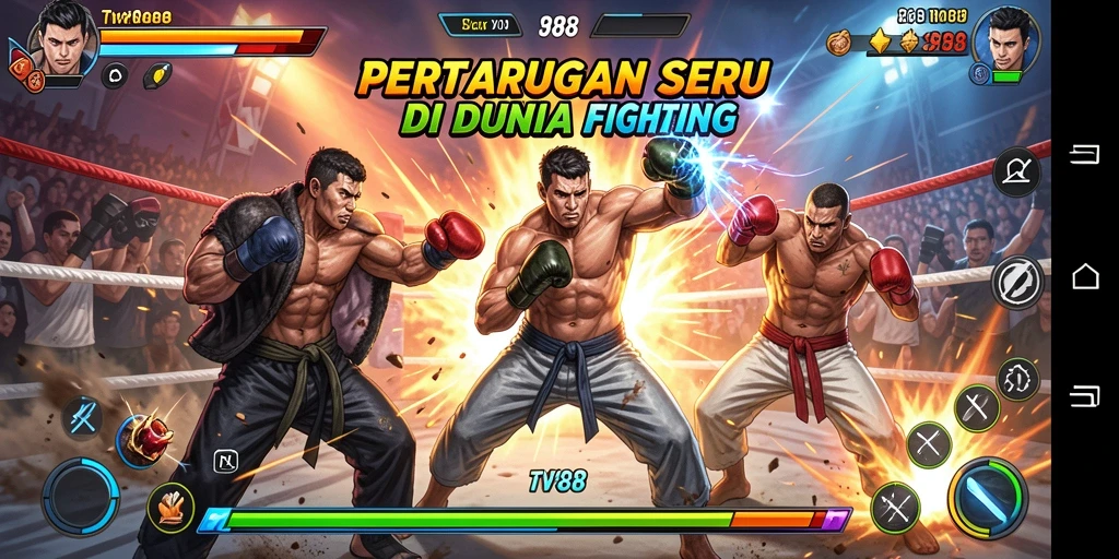 Tampilan gameplay TV888 yang penuh aksi di arena pertarungan.