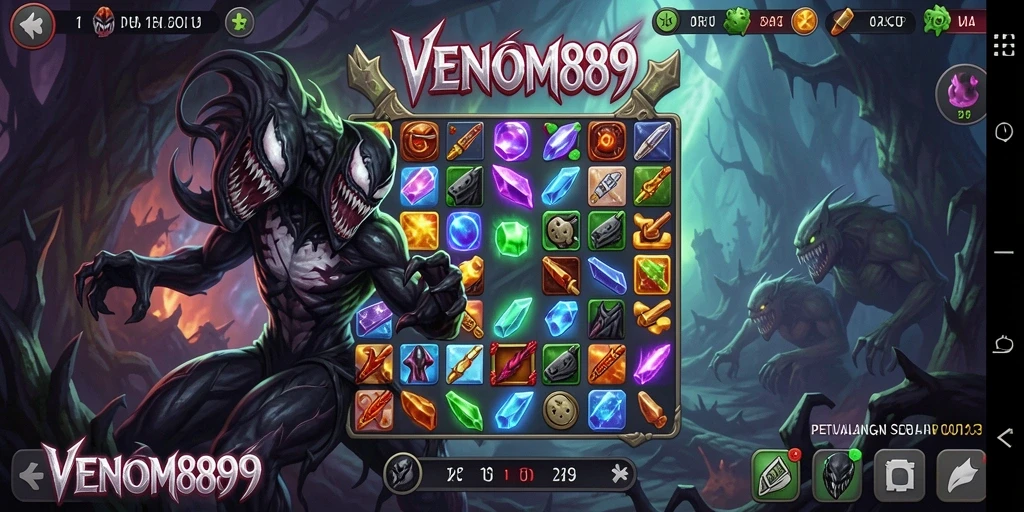 Gameplay mengasyikkan dalam VENOM889 dengan tantangan Match-3.